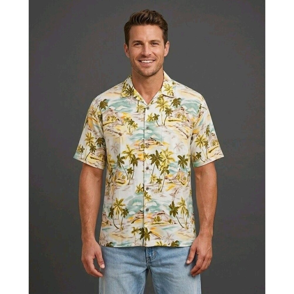 Kona Kai Trading Co Hawaiian Shirt Mens Medium Aloha Tropical Palm Tree Coastal